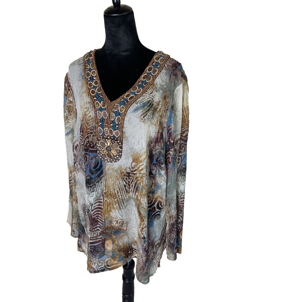 100% Silk Blouse XL w/ Attached Camisole   Preowned